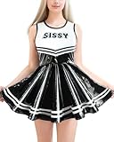Littleforbig Ärmelloser Overall, Cheer Sissy, figurbetontes Minikleid für Damen, Kunstleder schwarz, 4X-Groß