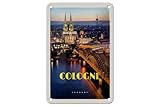 FEMER Blechschild Reise 12x18cm Köln Stadt Abend Aussicht Brücke Dom Schild