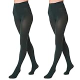 EVERSWE 2 Pairs Women's Microfiber Opaque Tights (XXL-3XL,Forest Green)