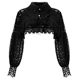 SATINIOR Langarm Spitzen Bolero Damen Achselzucken Abnehmbar Gefälschte Kurz Kragen Bluse mit Laternenärmeln (Schwarz)