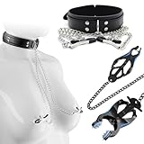 BDSMJOY Bondageset Fessel Set,Halsband mit Nippelklemmen Kette Set,Fesseln Sex Set Bondage Set BDSMs Spielzeug extrem Sklavin Fesseln für Frau Sex Spielzeug ab 18 für Paare extrem (Schwarz)