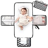 Lekebaby Tragbare Wickelunterlage Unterwegs, Baby Wickelunterlage Waschbar mit 3 Fächern, Wasserdichte faltbare Windeltasche mit Tuchspender, Grau
