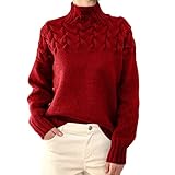 Pullover Damen Elegant Rollkragenpullover Langarm Strickpullover Lässiges Stricken Pulli Winter Sweatshirt Oberteile Stretch T-Shirt Strickpullover Oversize Winterpullover Warm