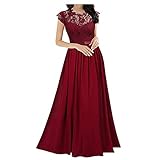 Spitzenkleid Damen Abendkleid Lang, Cocktailkleid Damen Elegant Lange Kleider mit Spitzenstickerei Abendkleider für Hochzeit Gast Brautjungfernkleid Brautkleid Festlich Party Kleid Frauen Ballkleid