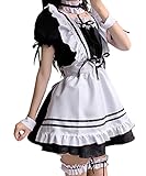 Aurueda Anime French Maid Dress Niedliche Maid Cosplay Kleid für Halloween Maid Kostüm Outfit Set Schwarz, Größe L