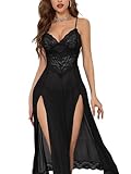 RUIBAVYA Bodystocking Nachthemd Damen Sexy Dessous Reizwäsche Set Spitze Lingerie Longe Nachtwäsche Seitlich Geschlitztes Negligee
