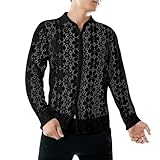 Crongless Herren Transparent Blumen Hemd, Spitze Button Down Langarm Freizeithemden Herren Party(Schwarz,L)