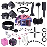 BDSM Sex Bondage Sexspielzeug Set, Extrem Fesseln Set mit Handschellen Fußfesseln Peitsche Nippelklammern Knebel Analplug und Spitze Augenmaske, 25 Stück SM Fesseln Spielzeug Hart für Paare