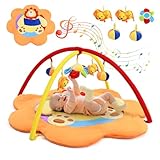 Yigowyigo Spielbogen Baby mit Musik, 95x95cm Große Krabbelmatte Baby mit 5 abnehmbare Spielzeuge, Löwe Spielmatte Baby für Babys und Kinder ab 0+ Monaten, als Geschenk zur Geburt