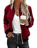 Zeagoo Damen Kurze Bomberjacke Winter Leichte Jacke Frauen Dünne Blouson Fliegerjacke Vintage Kurzjacke Light Frühlingsblouson Weinrot S