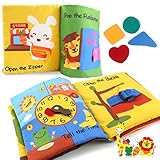 Richgv Quiet Book, Babybuch ab 6-12 Monate Fühlbuch Baby Bücher Stoffbuch Babybuch Spielbuch für zum Erlernen von Alltagsfertigkeiten,Babyspielzeug Baby Geschenk Kinderwagen Spielzeug