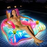 IEEILULU Luftmatratze Pool Erwachsene, Aufblasbare Schwimmsessel Pool mit mit Lichtern, Sonnendach und 2 Getränkehaltern, Solar Schwimmsitz Erwachsene für Sommer-Wasserparty
