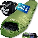 EXPLORER® GRÖNLAND Schlafsack -23°C -5°C [350GSM] 3-4 Jahreszeiten Winter Mumienschlafsack Erwachsene[1900g] 230x82x55cm Zip-Rechts Dunkel Grün ideal für Outdoor, Camping, Trekking und Reisen