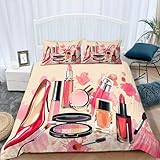 HATEGE 3D Schminke Bettwäsche 135x200 Sexy Dame 3 Teilig Weiche Mikrofaser Bettwäsche Schminke Bettbezug Set und 2 Kissenbezug 80x80 cm mit Reißverschluss M481