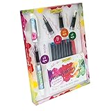 ONLINE Handlettering 2 Go Schönschreib-Set | inkl. 1,4 mm Kalligraphie Füller & drei Federstärken | 10 Kombi-Patronen in verschiedenen Farben | inkl. Booklet mit Übungen & Magazin, Squiggle