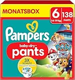 Pampers Windeln Paw Patrol Pants Größe 6 (14-19kg) Baby-Dry, Extra Large mit Stop- und Schutz Täschchen, MONATSBOX, 138 Höschenwindeln