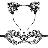 Fanshiontide Katzenohren Stirnband Katzenmaske Damen Sexy SpitzeMaskerade Masken Augenmaske Kostüm Catwoman Cosplay Halloween Dekor Karneval