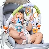 TUMAMA Spielbogen Kinderwagen Spielzeug Baby Ab 0 3 6 9 Monate, Clip Auf Bogen Babyschale Babyspielzeug Für Auto, Plüschtier Tier Hängespielzeug Mit Rasseln Beißring Für Autositz Mobile Kinderbett
