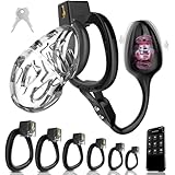 Peniskäfig Chastity Cage Männer Keuschheitskäfig Herren Extrem Mit Buttplug APP 9 Vibrationsmodi & 6 Cock Ring Harz Keuschheitsgürtel Cock Cage Sex Spielzeug für die Männer fesseln bondage fetisch(M)