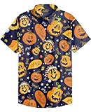 Mainfini Herren Halloween Kürbis Hemd Trick Or Treat Knopfleiste Hemd Funky Feiertagsparty Hemd XL