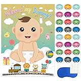 FEPITO Baby Shower Party Spiele, Pin The Dummy auf das Baby-Spiel mit 24Pcs Schnuller-Aufklebern für Babyparty Partei Versorgungen