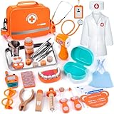 EFO SHM Arztkoffer Kinder, 33-teiliges Zahnarzt Spielzeug Kinder aus Holz mit Echtem Stethoskop, Rollenspiel Kinderspielzeug Set, Spielzeug ab 3 Jahre Mädchen und Junge (2)