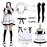 YushengTai Maid Dress, Maid Kostüm Cosplay Anime, Klassisches Schwarz-Weißes Kleid, French Maid Dress mit Stirnband, Weihnachts-Halloween-Party-Cosplay-Kostüme, Größe S