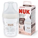 NUK Perfect Match Babyflasche | Ab 0 Monate | Passt sich dem Baby an | Temperature Control | Anti-Colic | 150 ml | BPA-frei | Silikontrinksauger, Small | Regenbogen