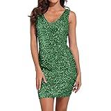 Damen Pailletten Kleid Ärmellos Partykleid Bleistiftkleid Pleated Rockabilly Cocktail Mini Kleid