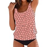 EQWIGKEIT Tankinis für Damen, Tankini Damen Bauchweg Push Up Bademode Drucken Zweiteiler Schwimmanzug Große Größen Oberteil Mit Badeshorts Hoher Taille Strandmode