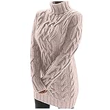 Graceyo Herbst Winter Dick Rollkragenkleid Damen, Einfarbig Rollkragen Langarm Strickkleid, Warm Langarmkleid Strickpulli Kleid, Pulloverkleid Freizeitkleid Knielang, Pullover Kleid Strick Sweater