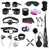 BDSM Bondage Set für Valentinstag, 18 Stück BDSM Fesseln Sex Set Perfekt Bondage Set mit Handschellen Nippelklemmen Augenmaske Peitsche, Erotik SM Sexspielzeug für Anfänger und Erfahr