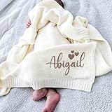 HERSTL Babydecke Mit Namen, Personalisierte Geschenke Baby, Babydecke Personalisiert, Personalisierte Babydecke, Personalisierte Decke, Baby Personalisierte Geschenke, Babydecke Sommer(White)