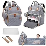 Fexkean Wickeltasche Rucksack Baby Wickelrucksäcke mit Großer Reisewindeltasche mit faltbarem Kinderbett mit Multifunktions Babytaschen Wickelauflage Babybettrucksack-Gray