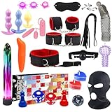 BDSM Sex Bondage Fesseln Sex Spielzeug, Perfekt Bondage Set 24 Stück, Analplug Anal Dildo & Handschellen Sex Bett Choker Augenmaske Peitsche Nippelklemmen Knebel, SM Sexspielzeug