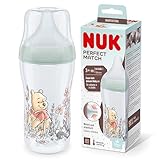 NUK Perfect Match Babyflasche | Ab 3 Monate | Passt sich dem Baby an | Temperature Control | Anti-Colic | 260 ml | BPA-frei | Silikontrinksauger, Medium | Disneys Winnie Puuh