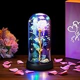 Rose Flower Gifts for Womens,Birthday Gifts for Women Christmas Rose Gifts for Mom,Light Up Rose in Glass Dome,Colorful Artificial Flower Gifts for Mom,Christmas Rose Gifts Ideas for Wife,Anniversary