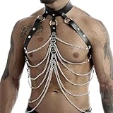 AMZII Herren Punk Body Brust Harness Männer Leder Gay Truhe Kette Brustgeschirr Unterwäsche Herren Sexy Unterwäsche für Mann,Fetisch Körperketten Einstellbare Gothic Herren Cosplay Kostüme (A2)