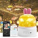 GIBOHOM Sternenhimmel Projektor Kinder, 360°Drehen Nachtlicht Kinder 80 Lichtmodi mit 8 Musik, Bluetooth LED Sternenprojektor Spieluhr Nachtlicht Baby, Spielzeug Nachtlicht Mädchen
