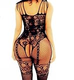 ERO-DOM Erotische Dessous Frau Schwarzer Ouvert Bodystocking Mit Offenem Schritt Damen Unterwäsche Erotik Netz Für Sex Sexy Catsuit Sexy Spitze Nachtwäsche