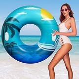 HeySplash Pool Schwimmring Erwachsene, 42 Zoll Groß Schwimmreifen mit Griff, Aufblasbar Wasserspielring, Hawaii Spaß Schwimmen Spielzeug Float Fluss Pool Strand See Party Dekoration, Blau Grün Strand