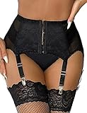 ohyeahlady Strapsgürtel Damen mit 6 Halter Sexy Spitze Wetlook Strapsen Dessous Set Strapshalter mit Metallclips Strumpfband Strumpfhalter Große Größen Strumpfgürtel Schwarz,M-L