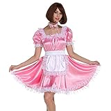 GOceBaby Sissy Mädchen Dienstmädchen Quadratischer Ausschnitt Rosa Satinkleid Crossdress Uniform (XXL)