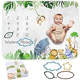 ODOXIA Baby Meilenstein Decke auf Deutsch | Monatsdecke Baby Junge & Mädchen, Unisex | Motiv Safari | Personalisiertes Neugeborenen-Geschenk für Mütter | Babydecke | Meilensteindecke und Rahmen