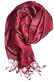 ufash Pashmina 100% Seidenschal aus Indien für Damen & Herren, Paisley Muster, 160 x 35 cm - Schal aus reiner Seide, Rot