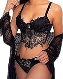 Yutdeng Dessous Damen Spitze BH Set Push Up BH und String Tanga Unterwäsche Frauen Reizwäsche Lingerie Sexy Grosse Grössen Babydoll