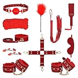 UTIMI Fesseln Set Extrem BDSM - Handschellen Augenbinde Peitsche Nippelklemmen Knebel 11 Stück Erotik SM Sex Spielzeug für Paare Extremer Anfänger und erfahrene Paare