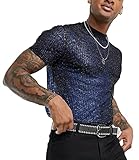AIEOE Herren Tshirt Durchsichtig Oberteil Männer Transparentes Unterhemd Blau EU Größe L/Herstellergröße XXL