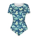 IBAKOM Damen Kurzarm Pyjama Body Niedlicher Print Einteiler Strampler Trikot Nachtwäsche Pyjamas Pj Teddy Overall Schlafanzug Oberteile Grün XL