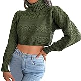 Crop Pullover Damen Strickpullover Sexy Kurz Geschnittene Pullover mit Rundhalsausschnitt Langarm Sweatshirt Elegant Strickpulli